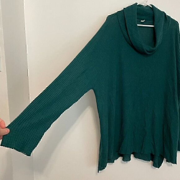 BP NORDSTROM Plus Size Waffle Knit Cowl Neck Top Dark Green Long Sleeve Tunic 4X - Picture 8 of 13